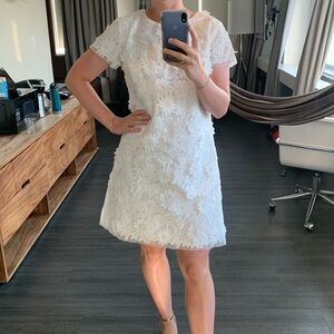 Amsale Little White Dress - lace appliqué mini shift dress